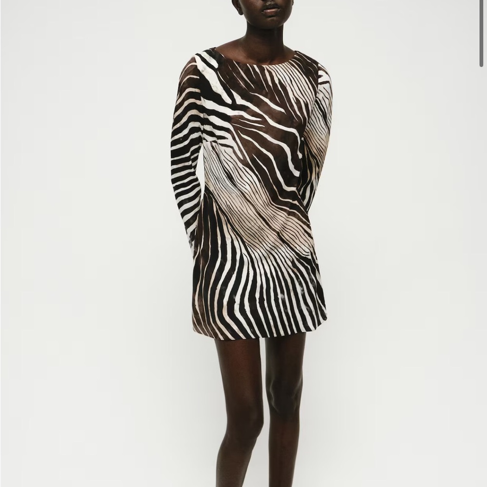ZEBRA-PRINT DRESS WITH FLARED SLEEVES - Mango - Size 4